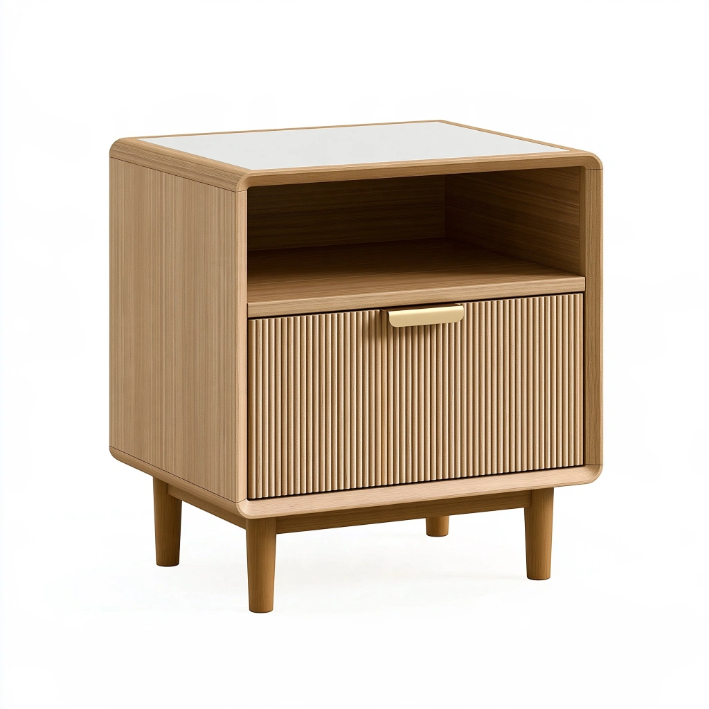 Comodino 50 x 40 x 65 cm in legno naturale con anta scanalata e vano aperto