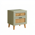 Comodino 45 x 40 x 60 cm in legno verde salvia con rattan intrecciato - 2 cassetti stile retrò