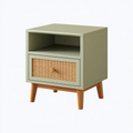 Comodino 45 x 40 x 60 cm in legno verde salvia con rattan stile naturale