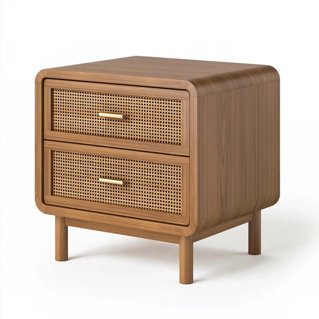 Comodino 60 x 40 x 65 cm in legno marrone con cassetti in rattan - stile moderno