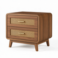 Comodino 60 x 40 x 55 cm in legno marrone con due cassetti e inserti in rattan