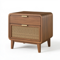 Comodino 55 x 40 x 60 cm in legno marrone con anta in rattan - stile retrò