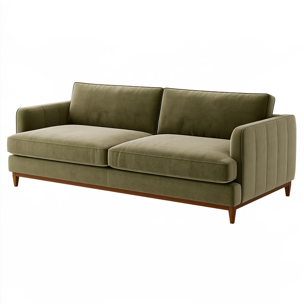 Divano 2 posti 210 x 90 x 85 cm in tessuto verde oliva con piedi in legno stile moderno