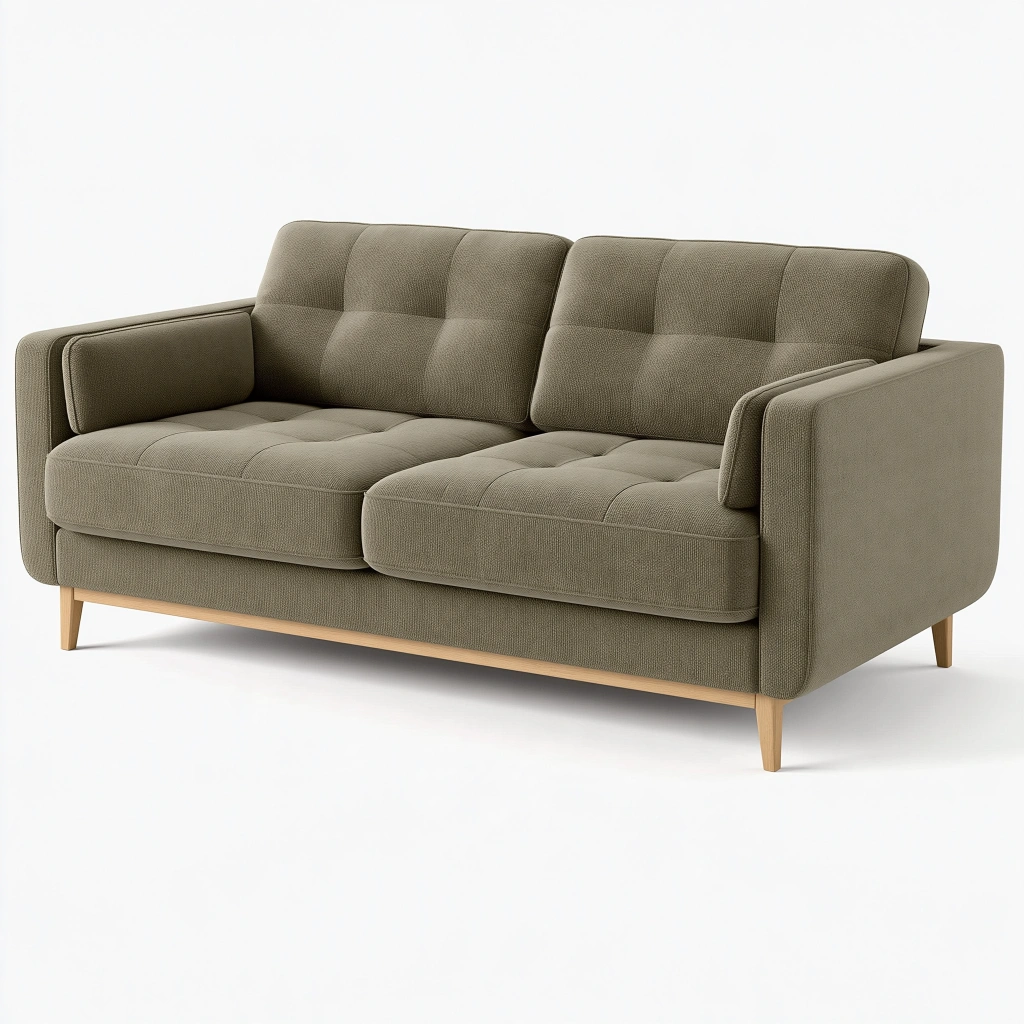 Divano 2 posti 180 x 85 x 88 cm in tessuto grigio tortora con gambe in legno stile moderno