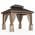 Gazebo da giardino 300 x 300 x 300 cm in legno marrone con tende beige stile rustico