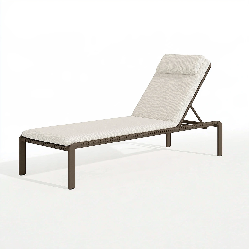 Lettino prendisole 200 x 70 cm da esterno in metallo marrone con rivestimento beige - schienale regolabile