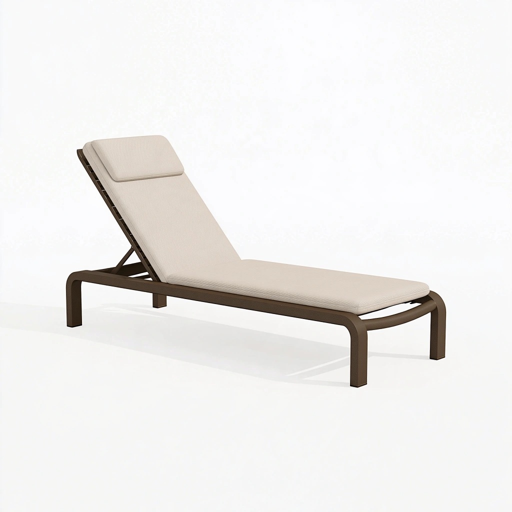 Lettino prendisole 200 x 70 cm in metallo marrone con rivestimento beige reclinabile