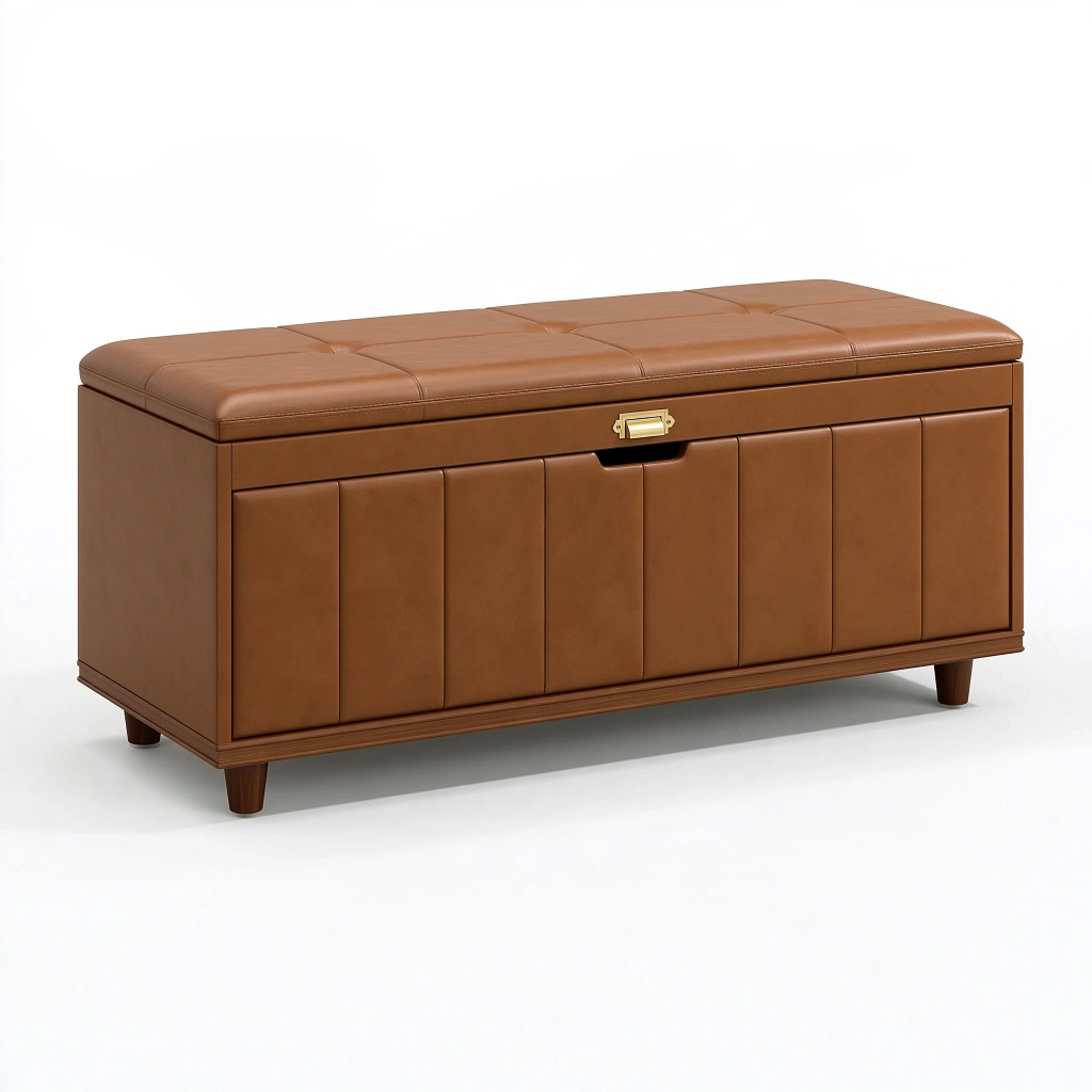 Panca contenitore 110 x 40 x 50 cm in similpelle marrone - seduta imbottita stile moderno