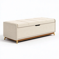 Panca contenitore 120 cm in tessuto beige con base in legno stile moderno