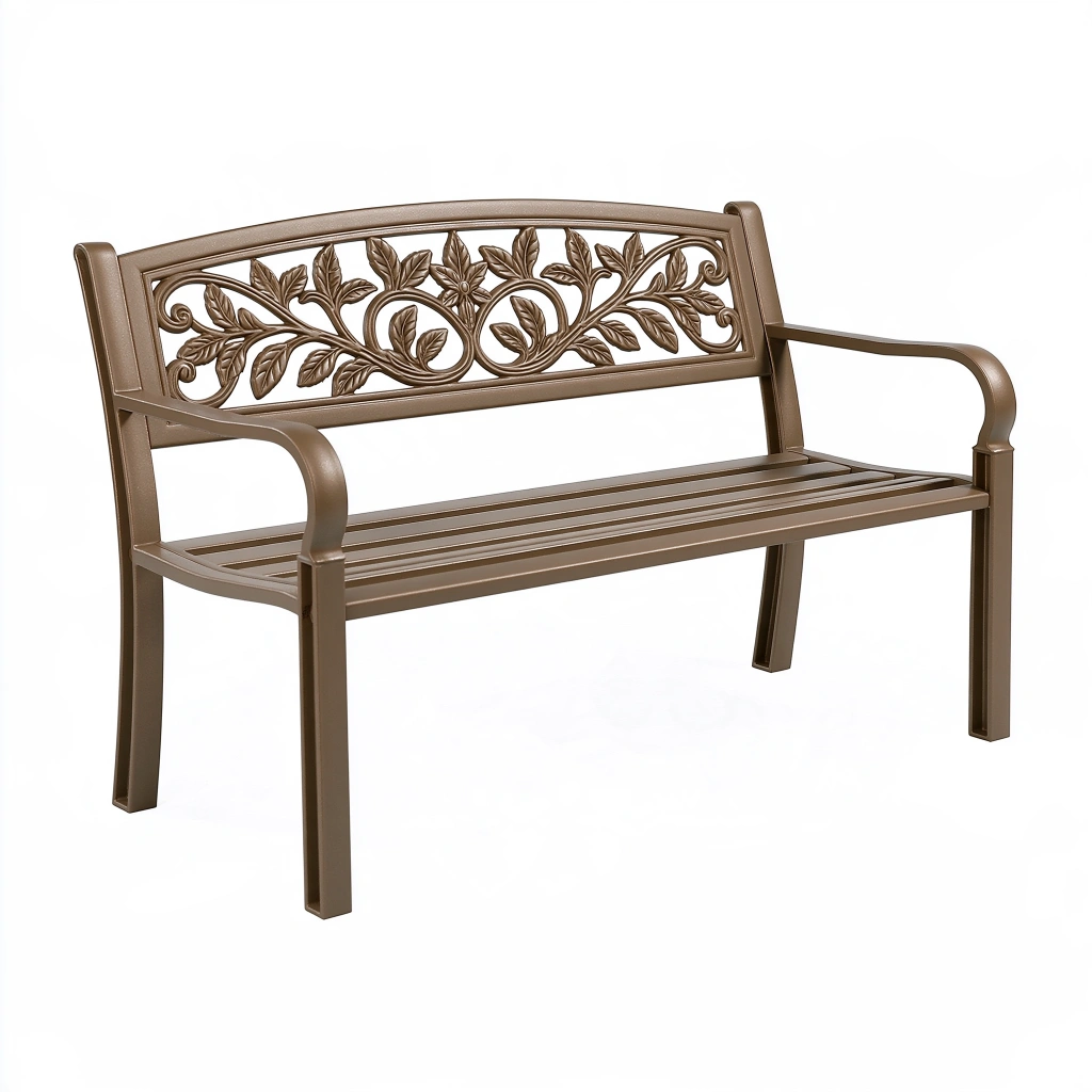 Panchina da giardino 122 x 61 x 89 cm in metallo marrone con schienale floreale