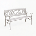 Panca da giardino 122 cm in metallo bianco con decorazione floreale classica