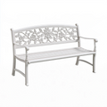 Panchina da giardino 122 x 61 x 87 cm in metallo bianco con schienale floreale