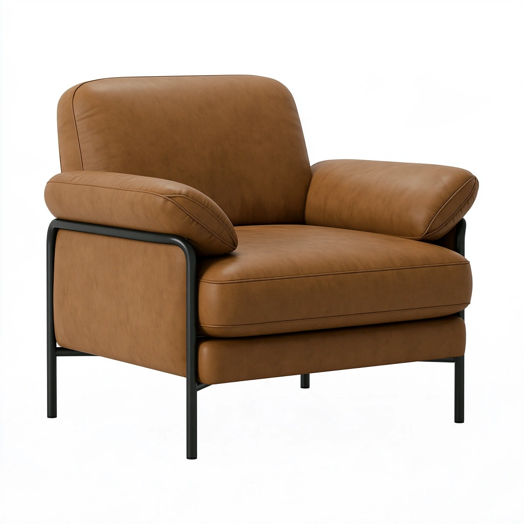 Poltrona 105 x 90 x 88 cm in ecopelle marrone con struttura in metallo stile moderno