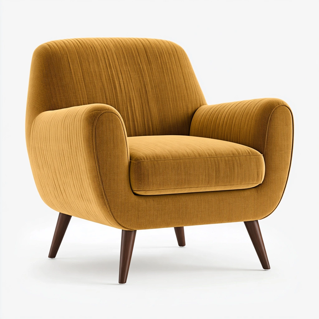 Poltrona 82 x 78 x 85 cm in tessuto ocra con gambe in legno stile moderno