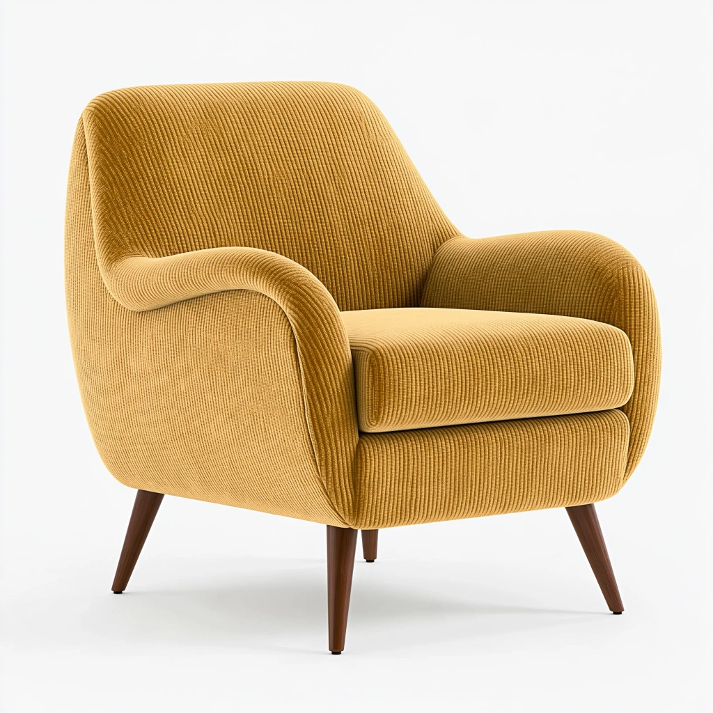 Poltrona 78 x 82 x 92 cm in tessuto a coste ocra con gambe in legno stile moderno
