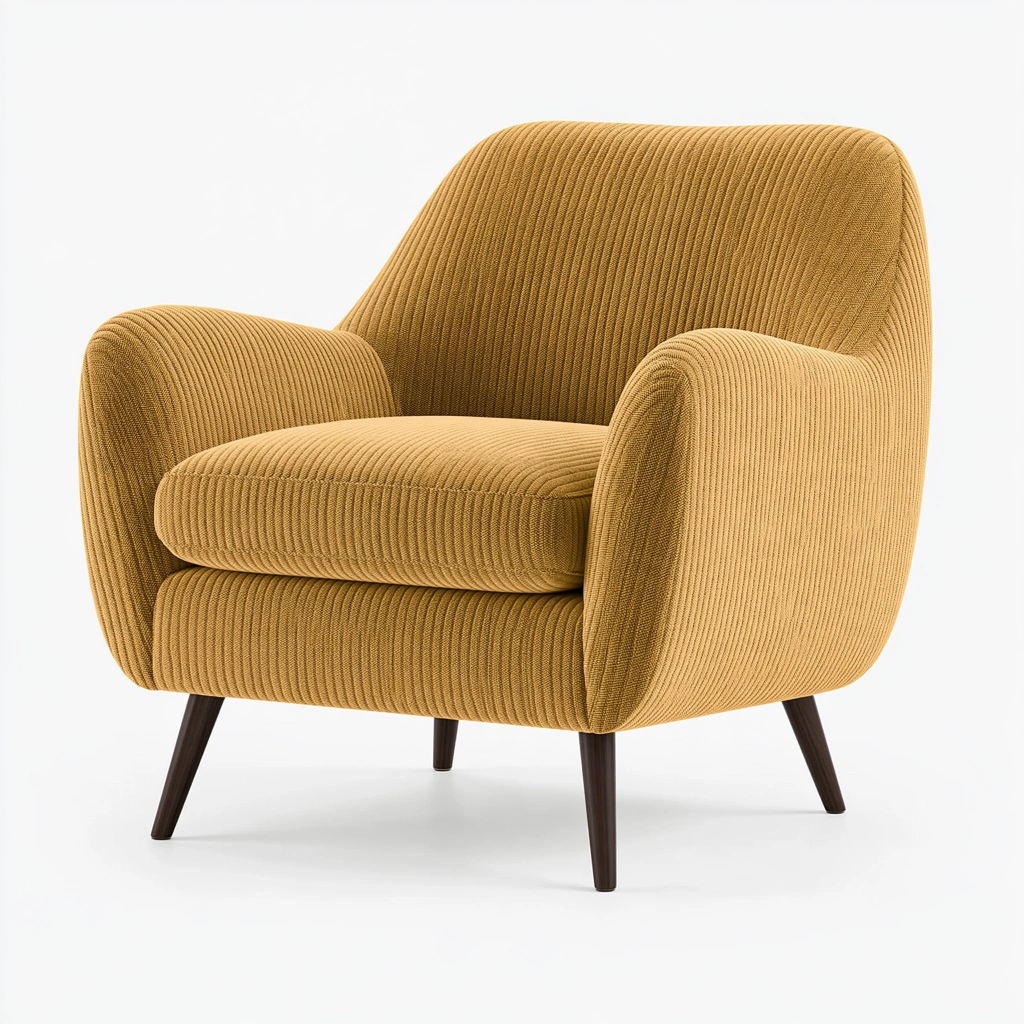Poltrona 82 x 78 x 88 cm in tessuto a coste ocra con gambe in legno - stile moderno per soggiorno