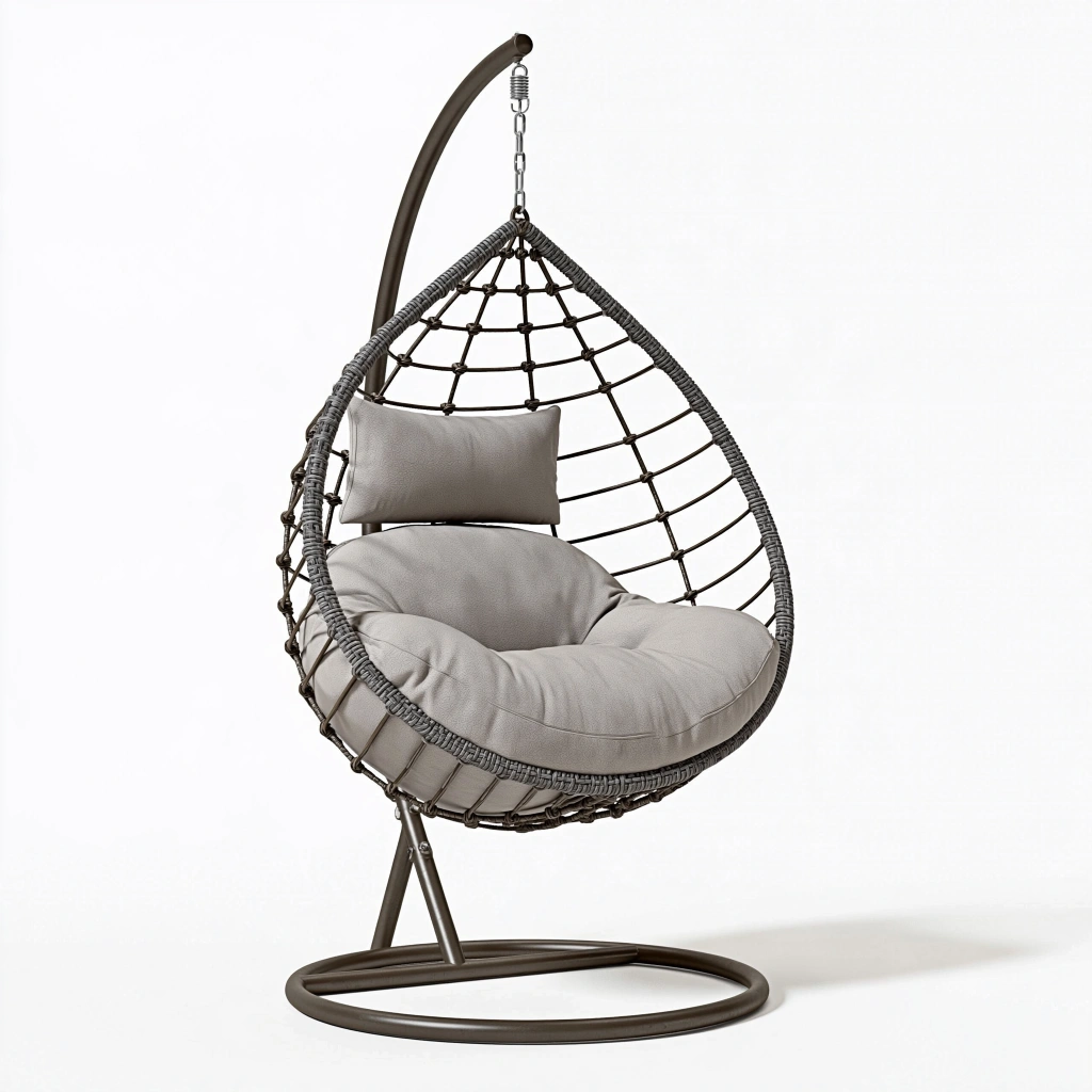 Poltrona sospesa 105 x 105 x 195 cm in metallo e corda marrone e grigia da interno stile boho