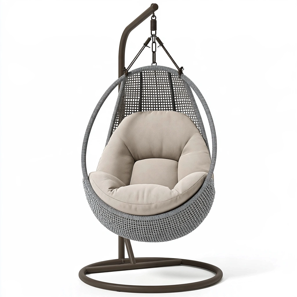 Poltrona sospesa 105 x 105 x 195 cm in metallo e rattan sintetico grigio tortora con supporto