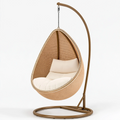 Poltrona sospesa 110 x 110 x 195 cm in metallo e rattan beige per esterno stile boho