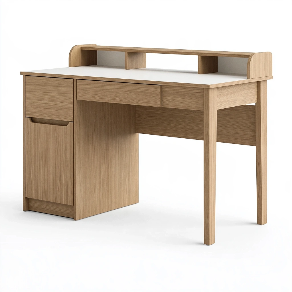 Scrivania 100 x 50 x 90 cm in legno chiaro e bianco con cassetti e ripiano rialzato