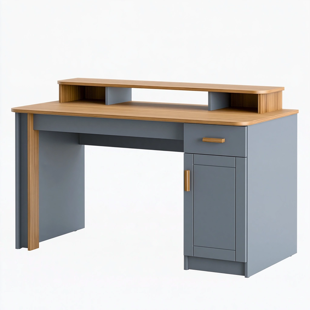 Scrivania 120 x 60 x 90 cm in legno ingegnerizzato grigio e rovere con cassetto e vano contenitore