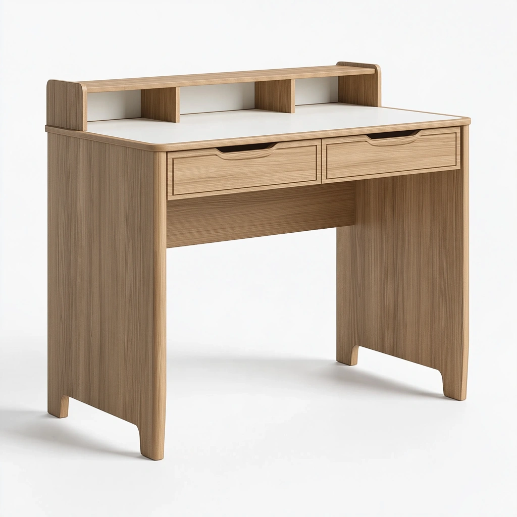 Scrivania 100x50 cm in legno marrone chiaro con 2 cassetti e ripiano superiore